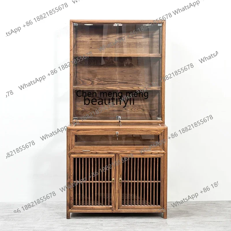 182C Transparent glass counter museum display cabinet Chinese solid wood, jewelry island cabinet