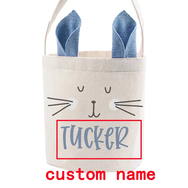 custom personalized name bunny ears Egg Hunt basket rabbit blue pink green happy Easter party children kid boy girl gift bag
