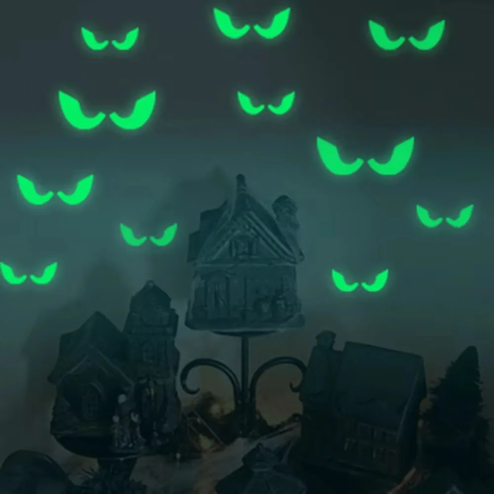 Halloween Luminous Wall Stickers,Glowing Eyes in The Window,Luminous Bats Ghost Pumpkin Window Stickers,Horror Home Decoration