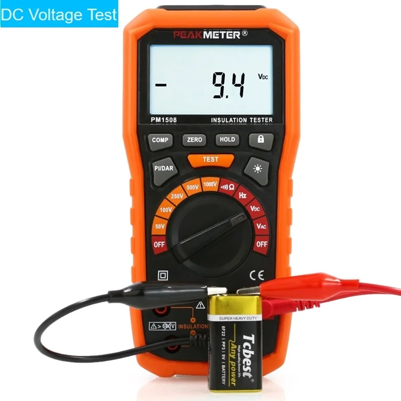 Peakmeter PM1508 Digital Insulation Resistance Tester 100GOhm Megohmmeter Auto Range Multimeter Voltmeter LED indication PI DAR