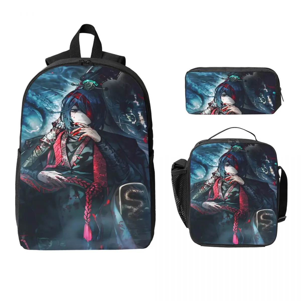 3Pcs Limbus Company Games Theme Backpack Set for Boy Girl Pencil Boxes Bookbag Sets with Lunch Box For School Students Daypack