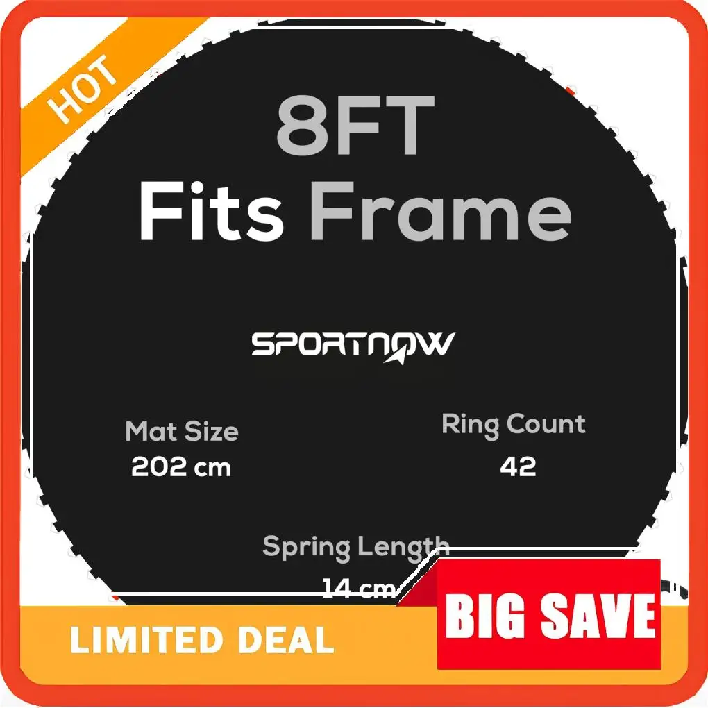 

Сменный мат для батута с инструментом для вытягивания пружин, 42 V-образных крючка, для батута 8 футов, использующего пружины диаметром 14 см, черный.