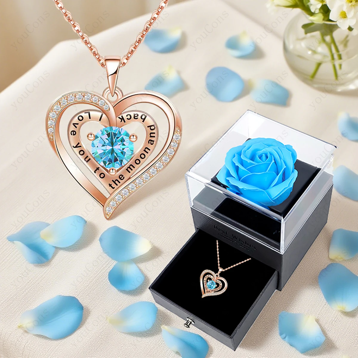 القلب الزركون قلادة قلادة مع صندوق الورد 2025 مجموعة مجوهرات جديدة للمرأة صديقة زوجة عيد الحب عيد الميلاد هدية عيد ميلاد