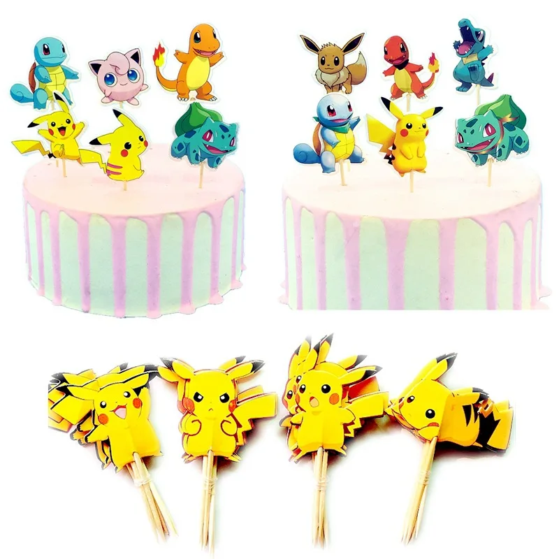 Adorno de Pokémon para pastel, figura de Anime, Pikachu, fiesta de feliz cumpleaños, Decoración de Pastel, suministros de adornos, regalo para niños