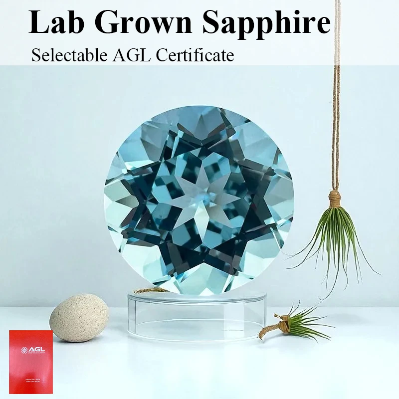 

Lab Grown Sapphire Round Cut Aquamarine Color Gemstone For Jewelry Diy Making Selectable AGL Certificate Pass Diamond Tester