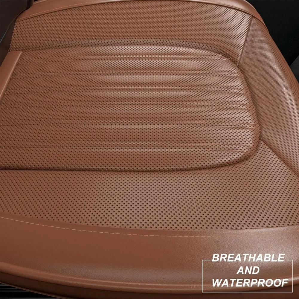 Pair of Waterproof Nappa Leather Front Seat Cushion Covers with Anti-Slip and Wrap-Around Design for Cars