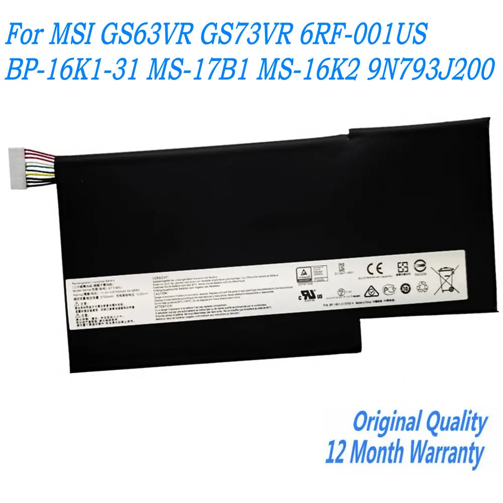 

New 11.4V 64.98Wh BTY-M6J Laptop Battery For MSI GS63VR GS73VR 6RF-001US BP-16K1-31 MS-17B1 MS-16K2 9N793J200