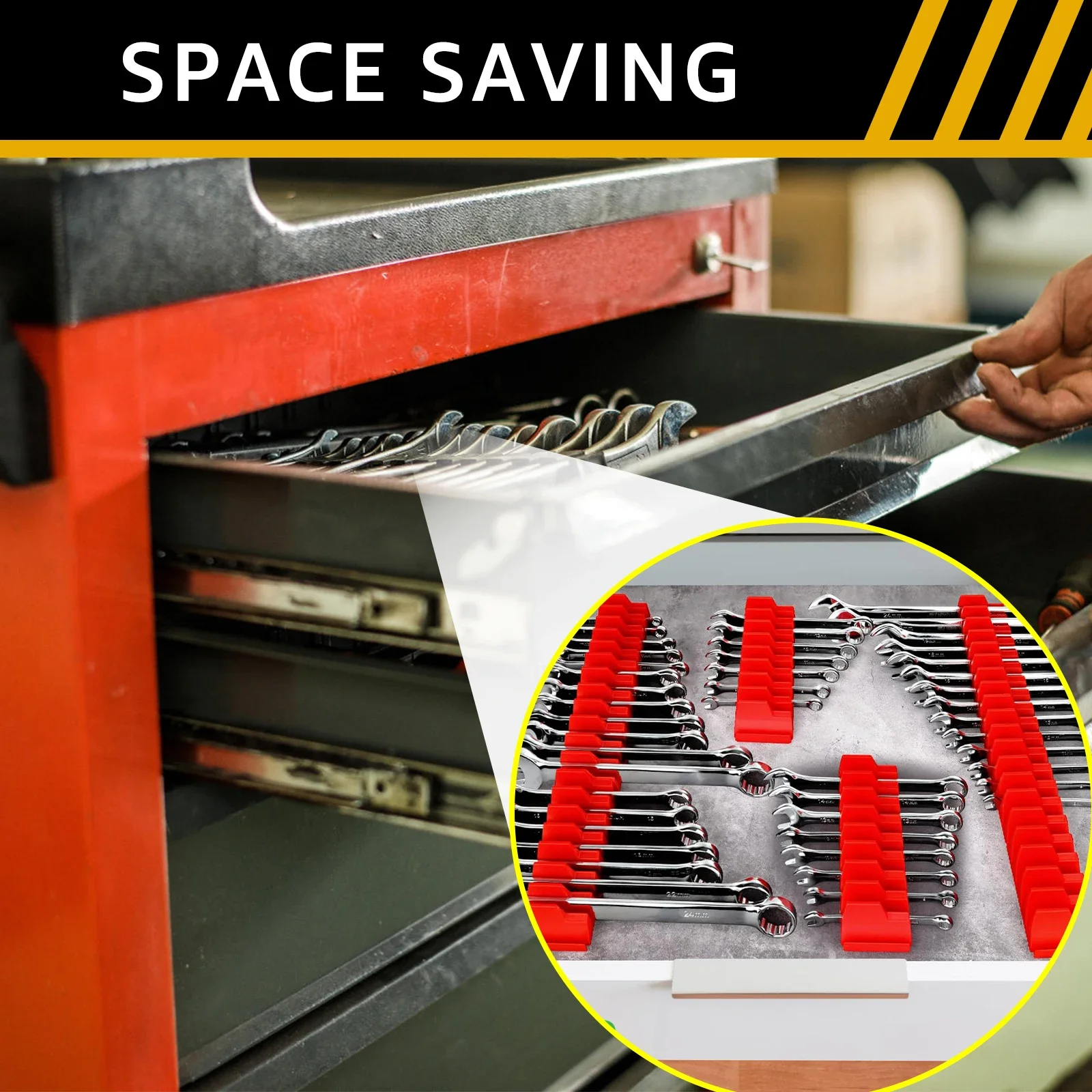 Magnetic Wrench Organizer Rack for Toolbox Wrench Holder Space-Saving Design Holds Up to 24 Wrenches Tool Drawer Storage Shelf