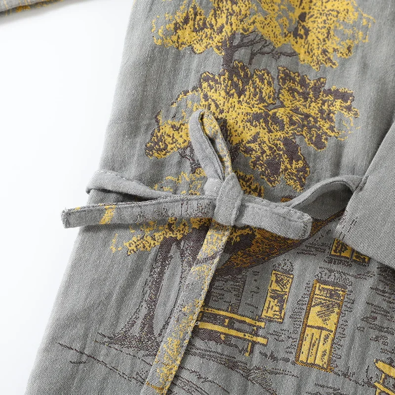 Kimono autunnale da uomo, vestaglie primaverili con pantaloni lunghi, pigiama, set di vestiti per la casa, pigiama allentato in cotone, abiti maschili