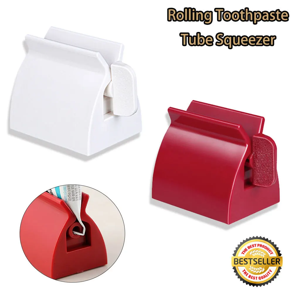 1pcs White/Red Rolling Toothpaste Tube Squeezer ABS Toothpaste Cosmetic Seat Dispenser Holder Stand Bathroom Accessories