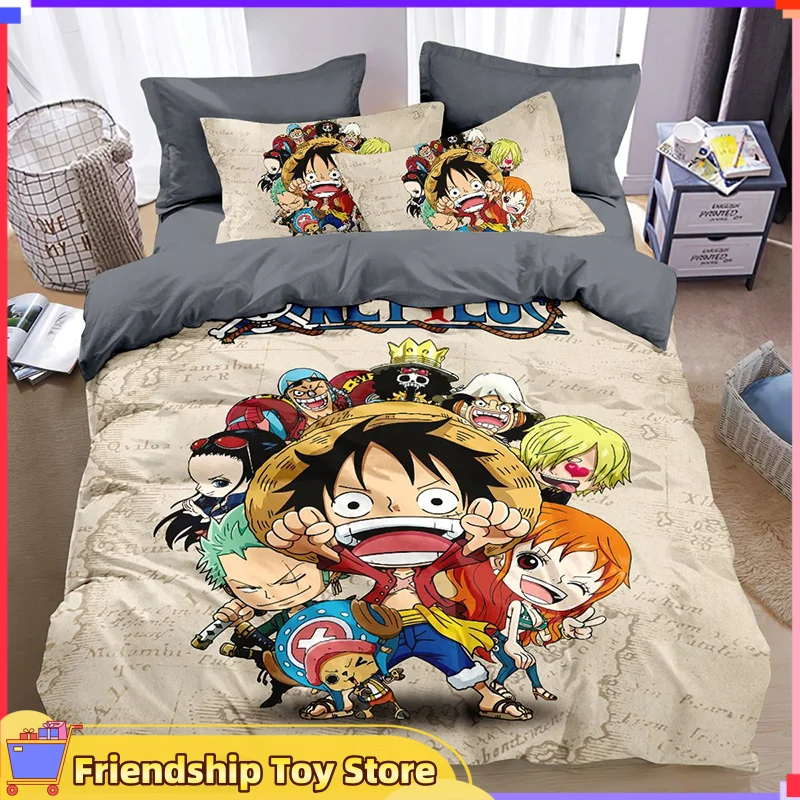 Japanische Anime Kawaii vierteilige Bettwäsche Set Ruffy Bett bezug Cartoon Charakter Set Einzel Doppel großes Schlafzimmer Bett Dekoration