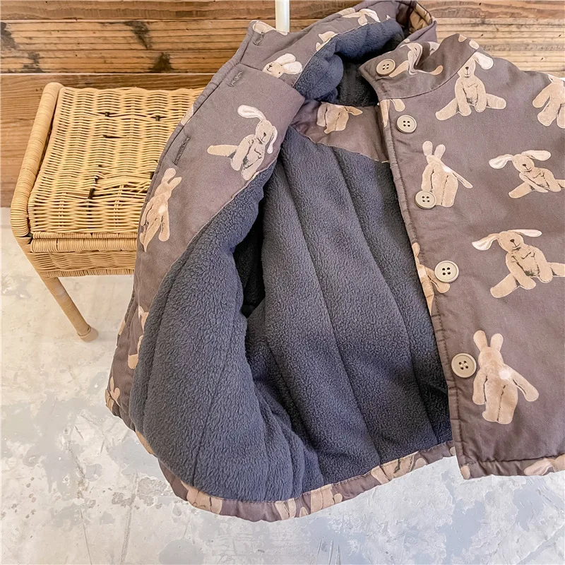 Autumn Winter Girls Coat Children's Clothing Korean Wind Girl Baby Cotton Printed Down Jacket Casual Simple Daily