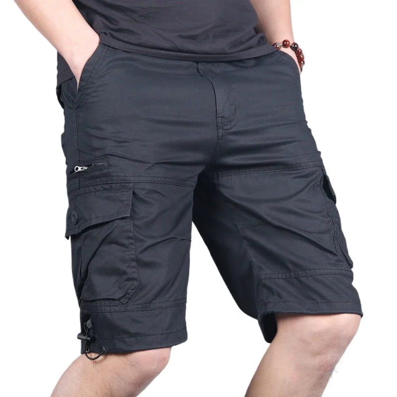 Men's Summer Workwear Capris Loose Oversized Casual Shorts, Pure Cotton Outerwear Shorts, Straight Leg Thin Beach Pants