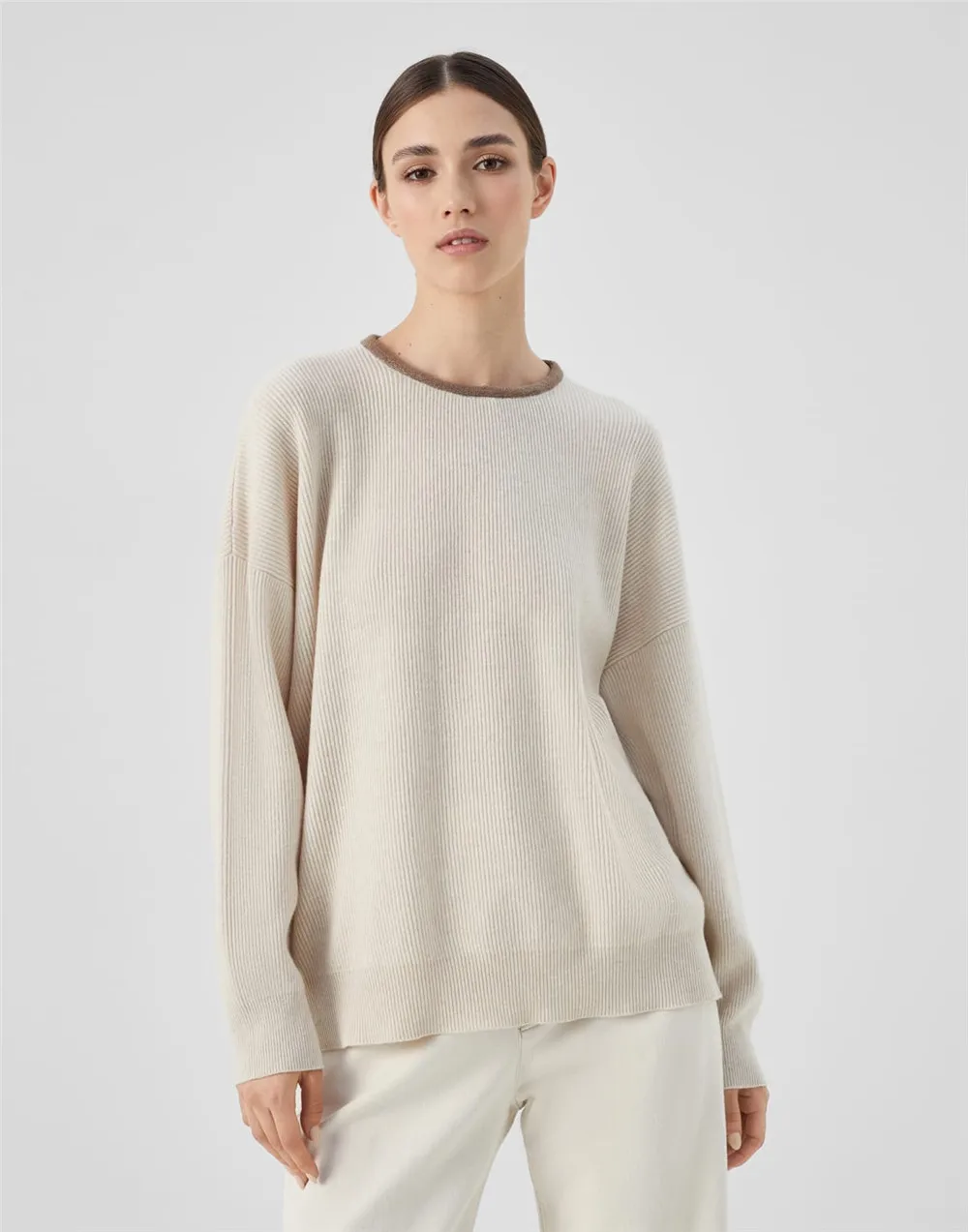 100% Cashmere Sweater Fall Winter Women Beaded O-Neck Knitted  Sweater Female Long Sleeve Pullover