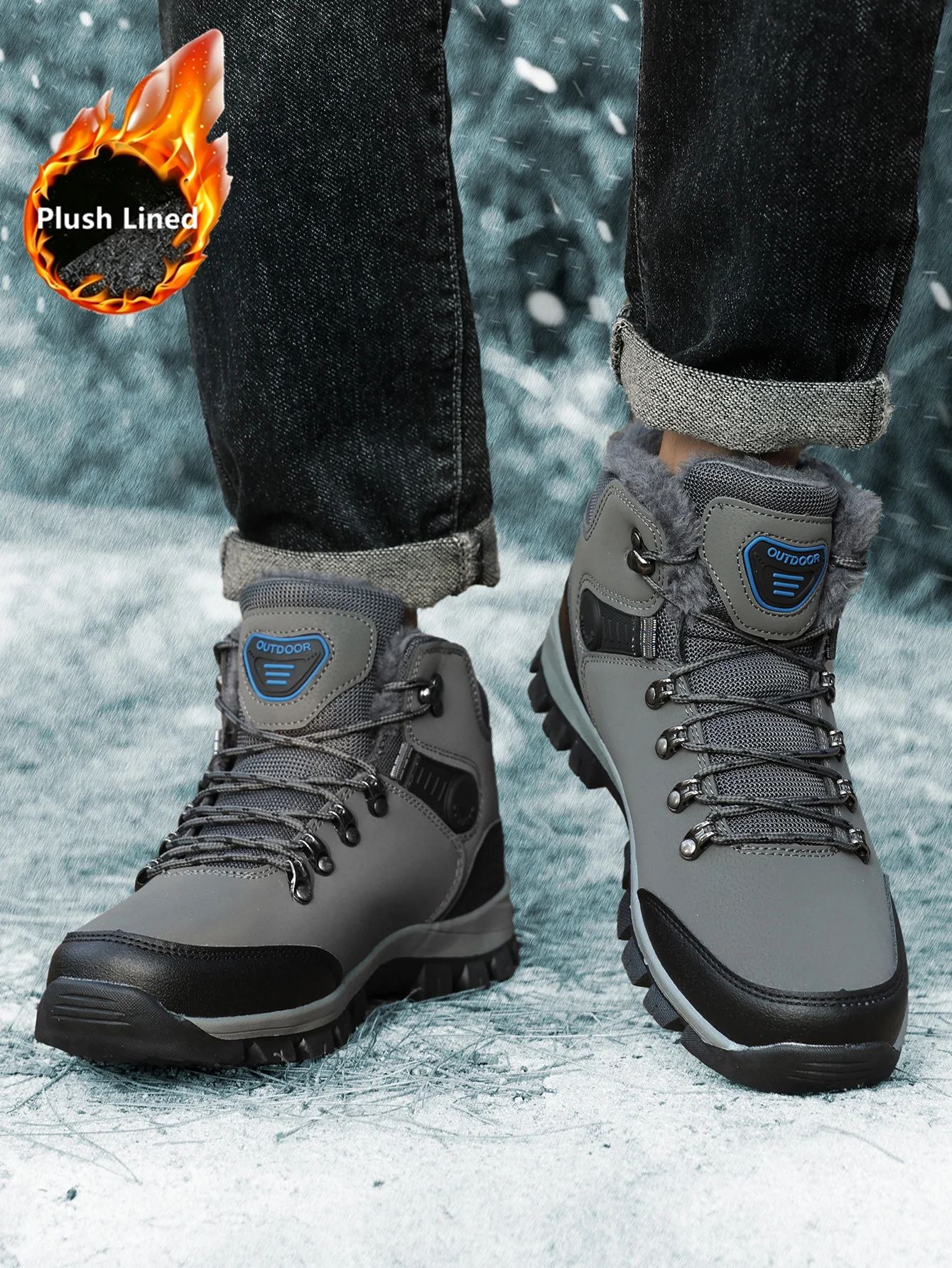 Herren-Winterstiefel mit Fleece-Futter, verdicktem Schaft und kurzer Form, warm und rutschfest, bequeme und vielseitige Outdoor-Stiefel für kaltes Wetter. – Detail 8