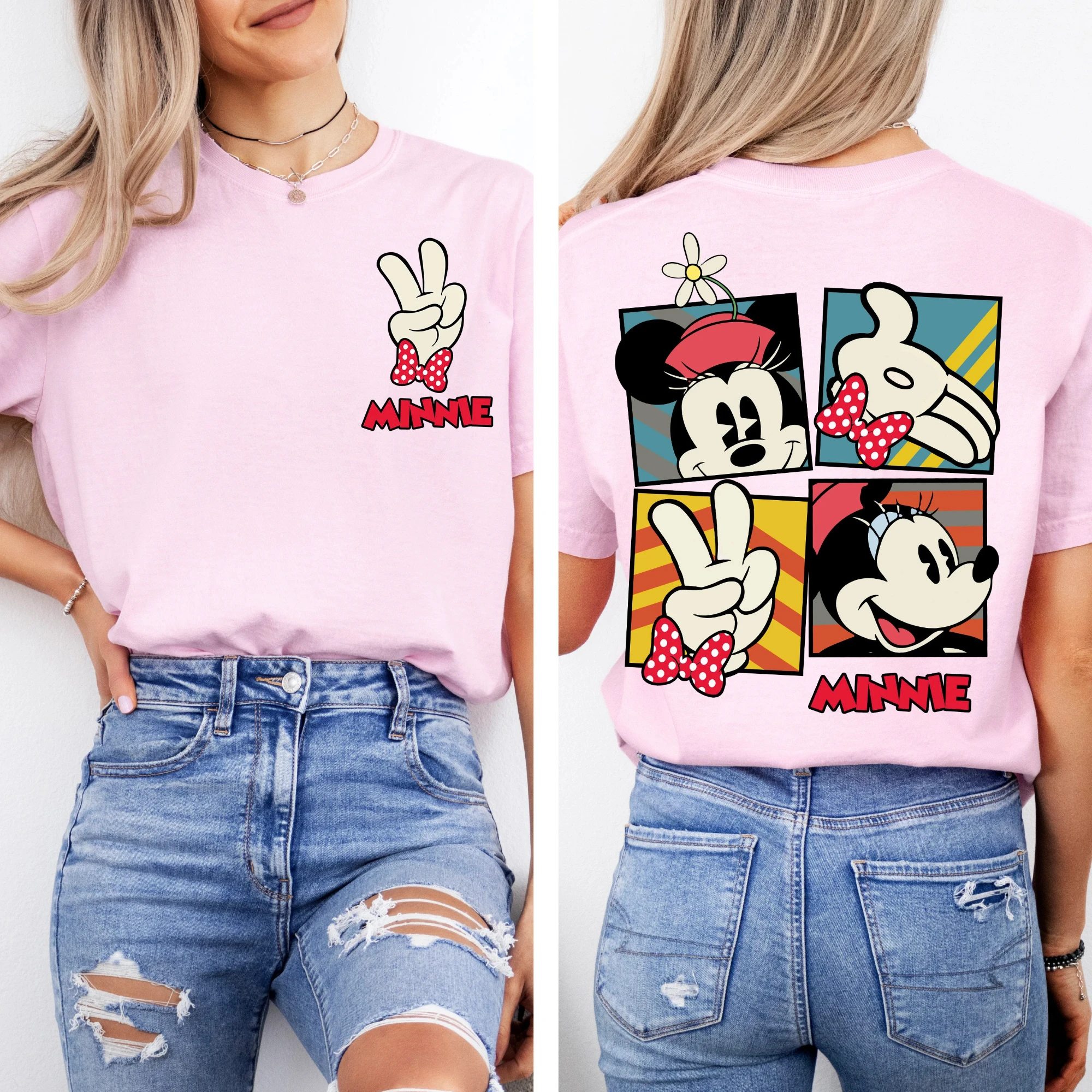 Disney Minnie Mouse T-shirt imprimé hommes et femmes à manches courtes garçons vêtements famille Parent-enfant tenue enfants vêtements filles