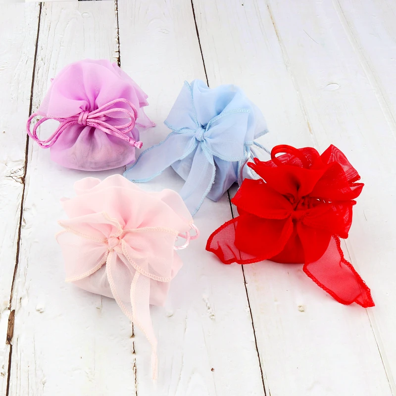 40pcs 13.5*9.5cm Colored Mesh Bag Christmas Gift Bag Wedding Candy Bags Sweet Bow-Knot Organza Gift Bags for Home Decoration