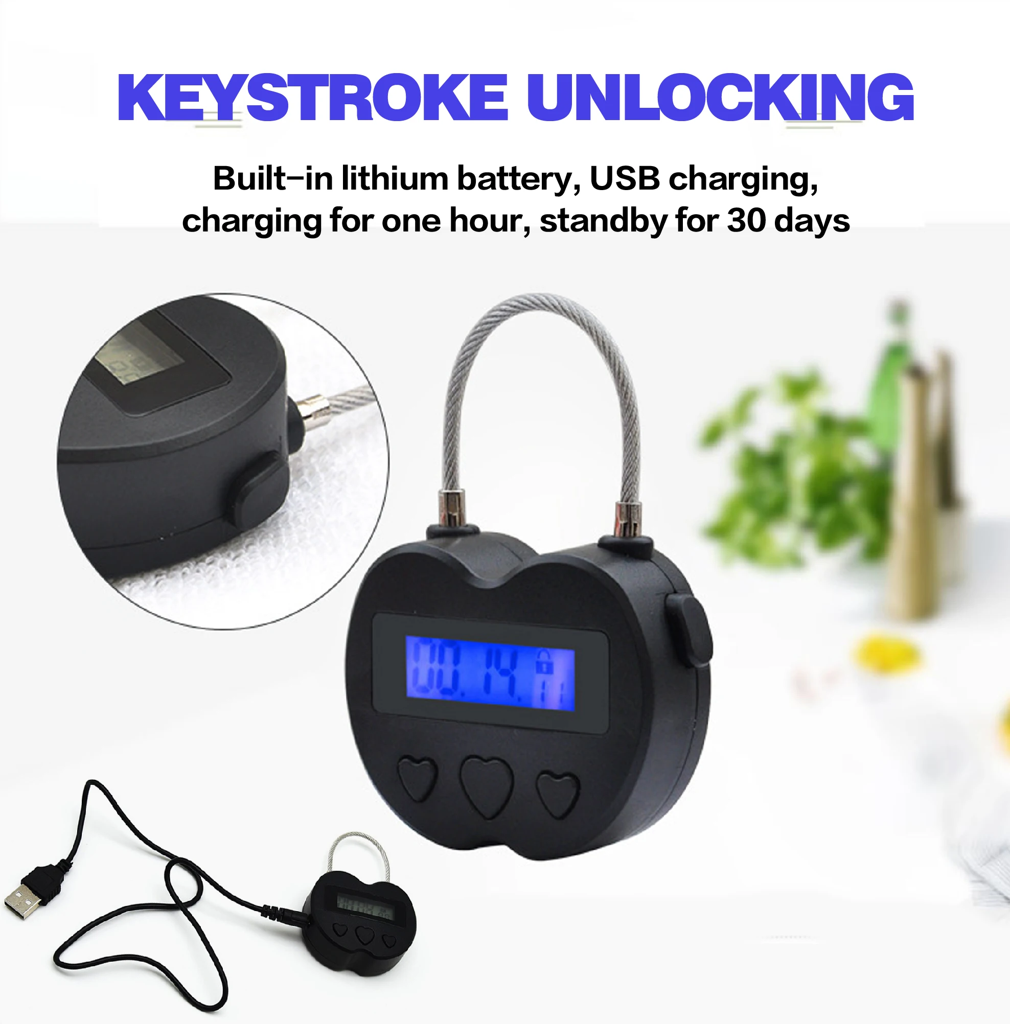 Smart Time Lock LCD Display Time Lock Multifunction Travel Electronic Timer Waterproof USB Rechargeable Temporary Timer Padlock