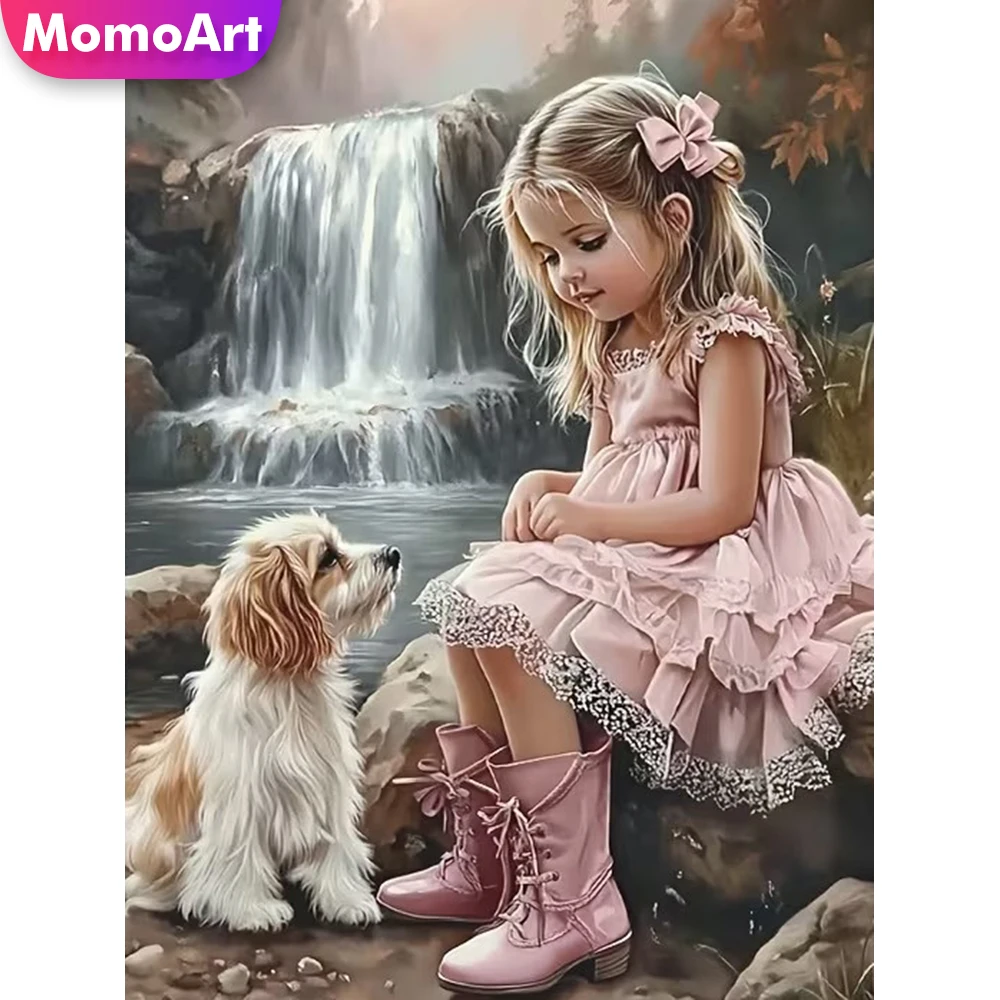 Momoart DIY Diamantmalerei Mädchenporträt Bild Strass Vollquadrat Rund Diamant Mosaik Hund Stickerei Handarbeit
