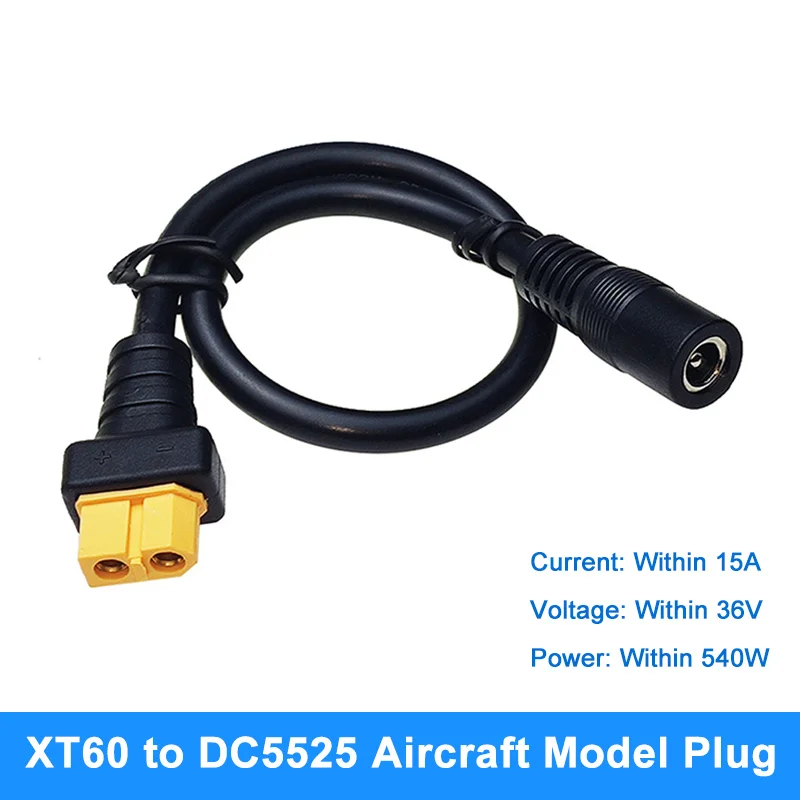 12V/24V Lithium Battery/LED Light Power Cable Female XT60 to DC5525 1.5 Square DC Power Cord for Electric Vehicles UAV Scooter