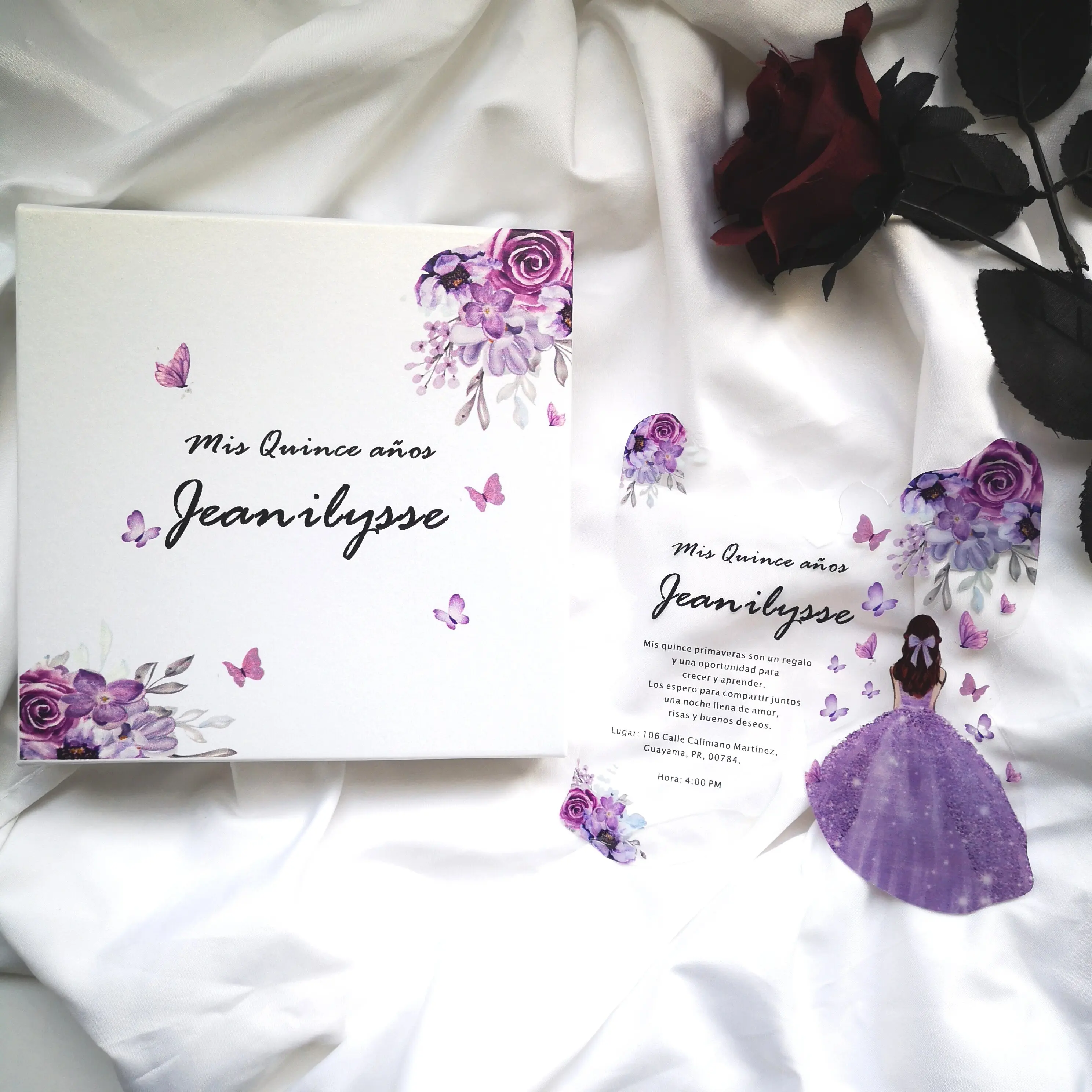 Transparent Custom Acrylic Invitation Cards, Lilac Butterfly Design, Wedding Quinceanera Party, Bar Mitzvah, 15 Years, 10Pcs