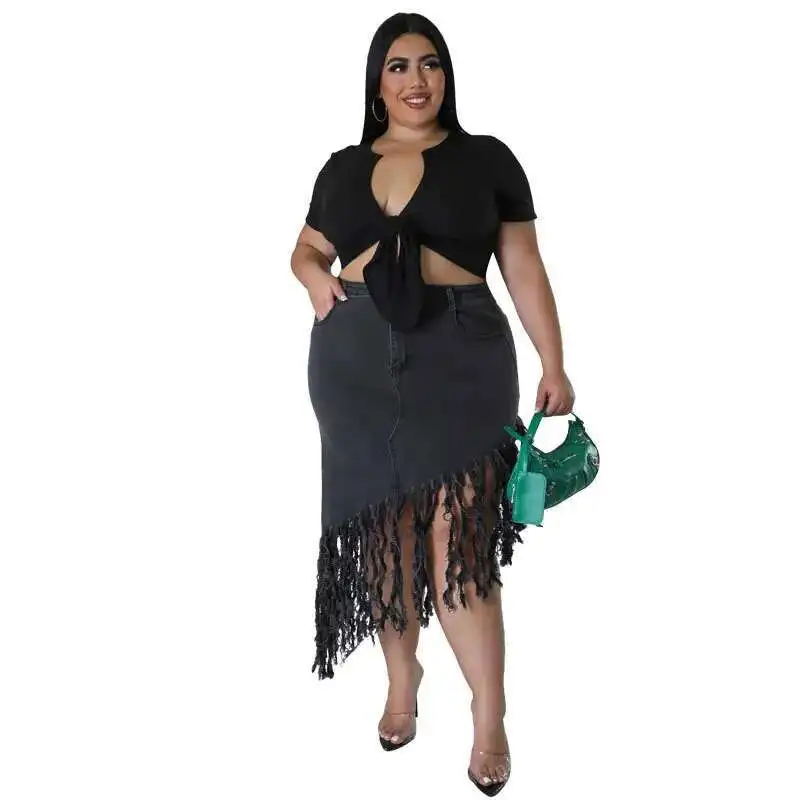 Large 218280 Women's New Spring Denim Skirt with Tassels