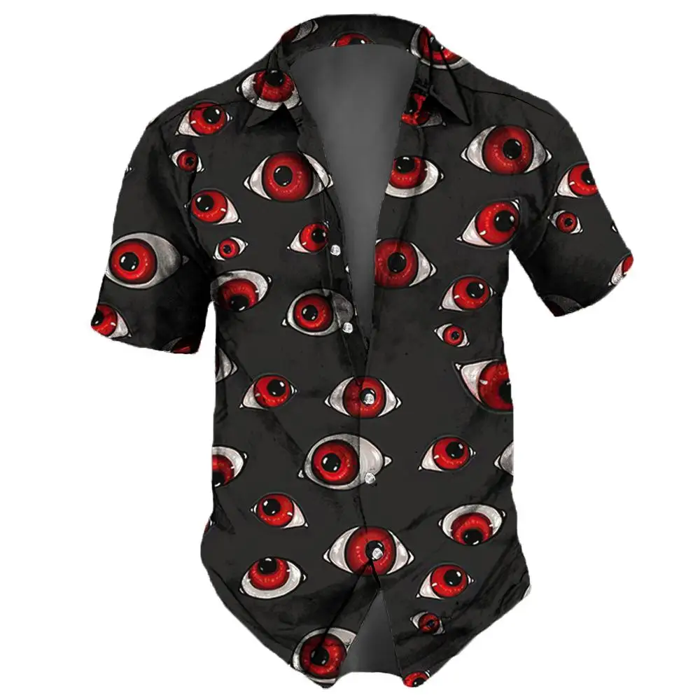 2023 Retro Men\'s Shirt Clothing 3D Eyes Short Sleeve Top Street Clothing Daily Large Summer Men\'s Casual Shirt