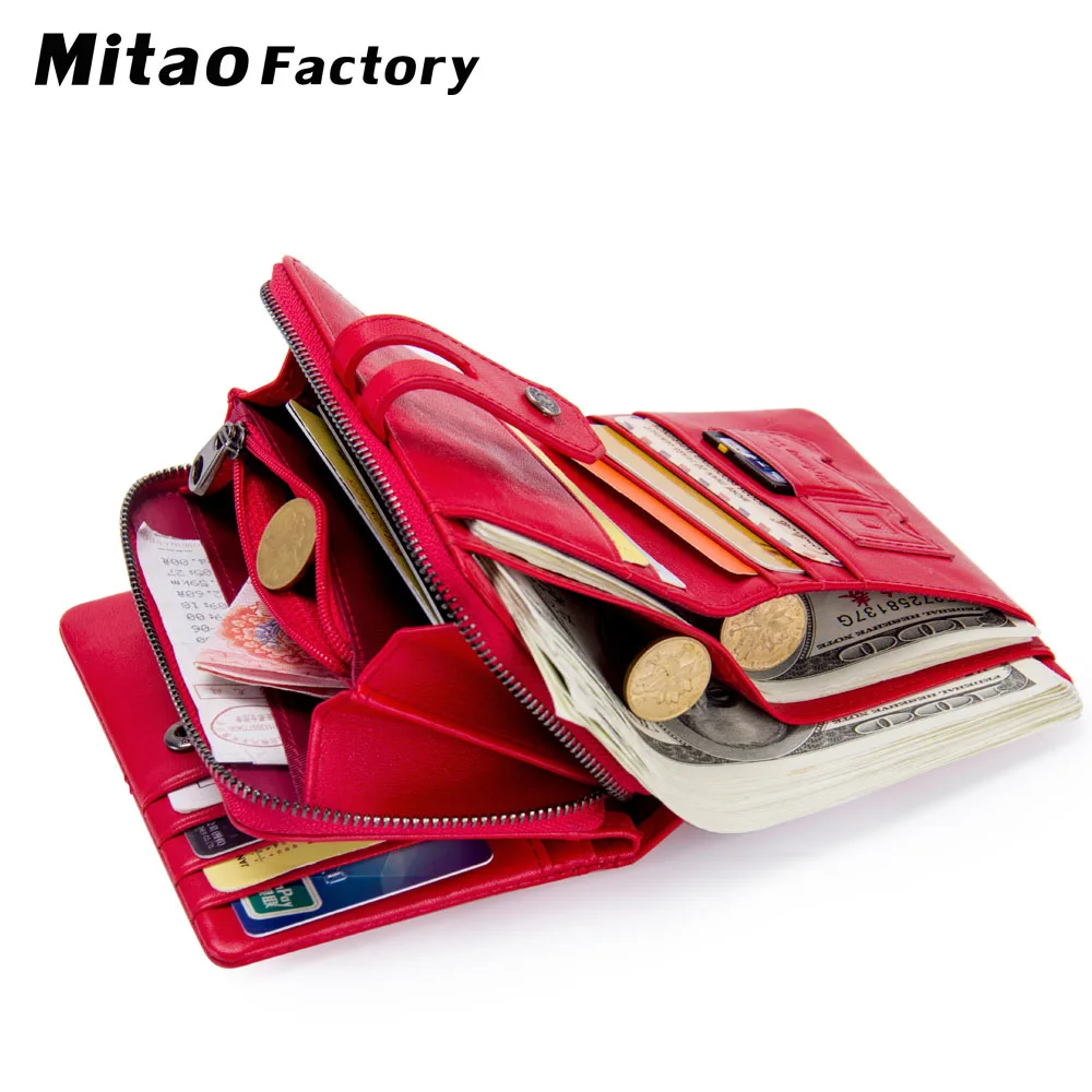 Dompet Berkualitas MAGIC TALE Dompet Pendek Kulit Asli Ritsleting Wanita Dompet Koin Wanita Dompet Kancing Pengait dengan Tempat Kartu Kredit