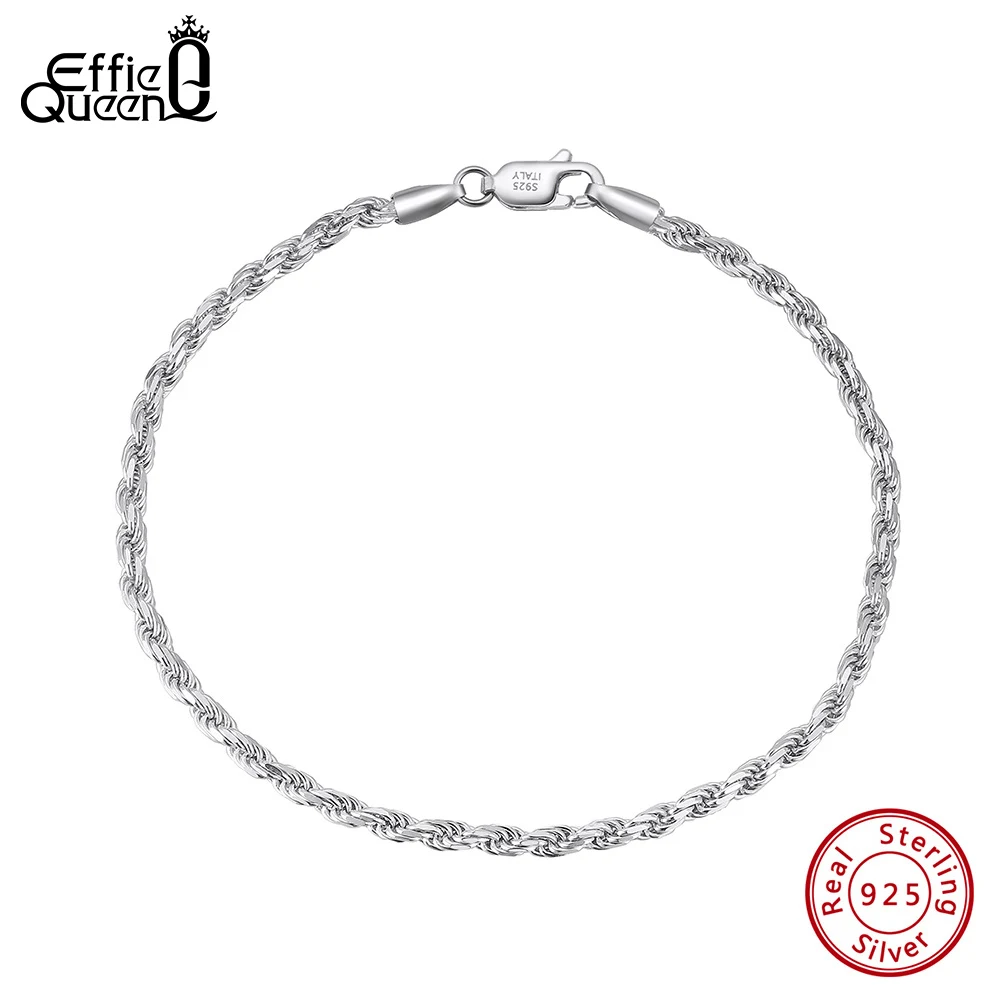 

Браслет-цепочка EFFIE QUEEN из чистого серебра 925 пробы, 3,3 мм, простое ювелирное украшение, базовая цепочка на руку для женщин и мужчин, подарок на день рождения, вечеринку, SB102