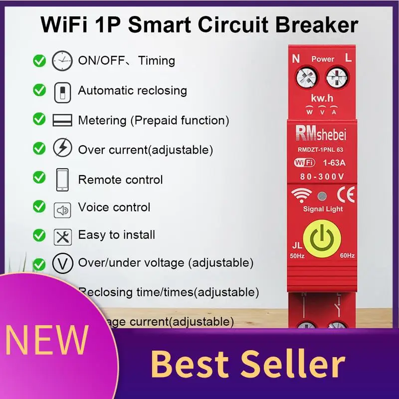 

Интеллектуальный автоматический выключатель HFES Tuya Wi-Fi, автоматический переключатель записи, таймер, управление через приложение, совместимое с Alexa Google