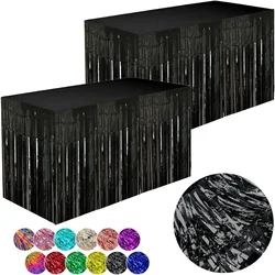 2pack Black Plastic Foil Table Skirt Party Event Decoration Table Skirt Metallic Foil Stripe Ribbon Table Skirt