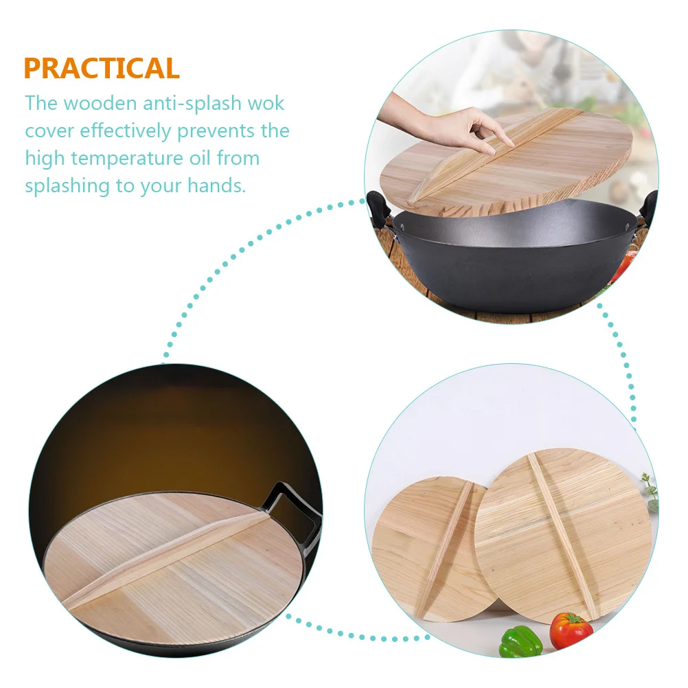 

20cm Thick Wooden Pot Cover Anti-Scalding Design Easy Clean Wok Lid Home Kitchen Gadget Wok Lid Wooden Anti-Splash Cover