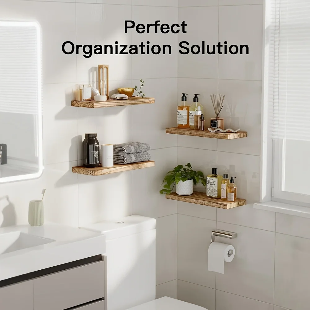 رف حائط خشبي بسيط من الشمال قطعة واحدة - رف تخزين معلق بطبقة واحدة، مثالي للديكور والتنظيم، أرفف للحمام #2