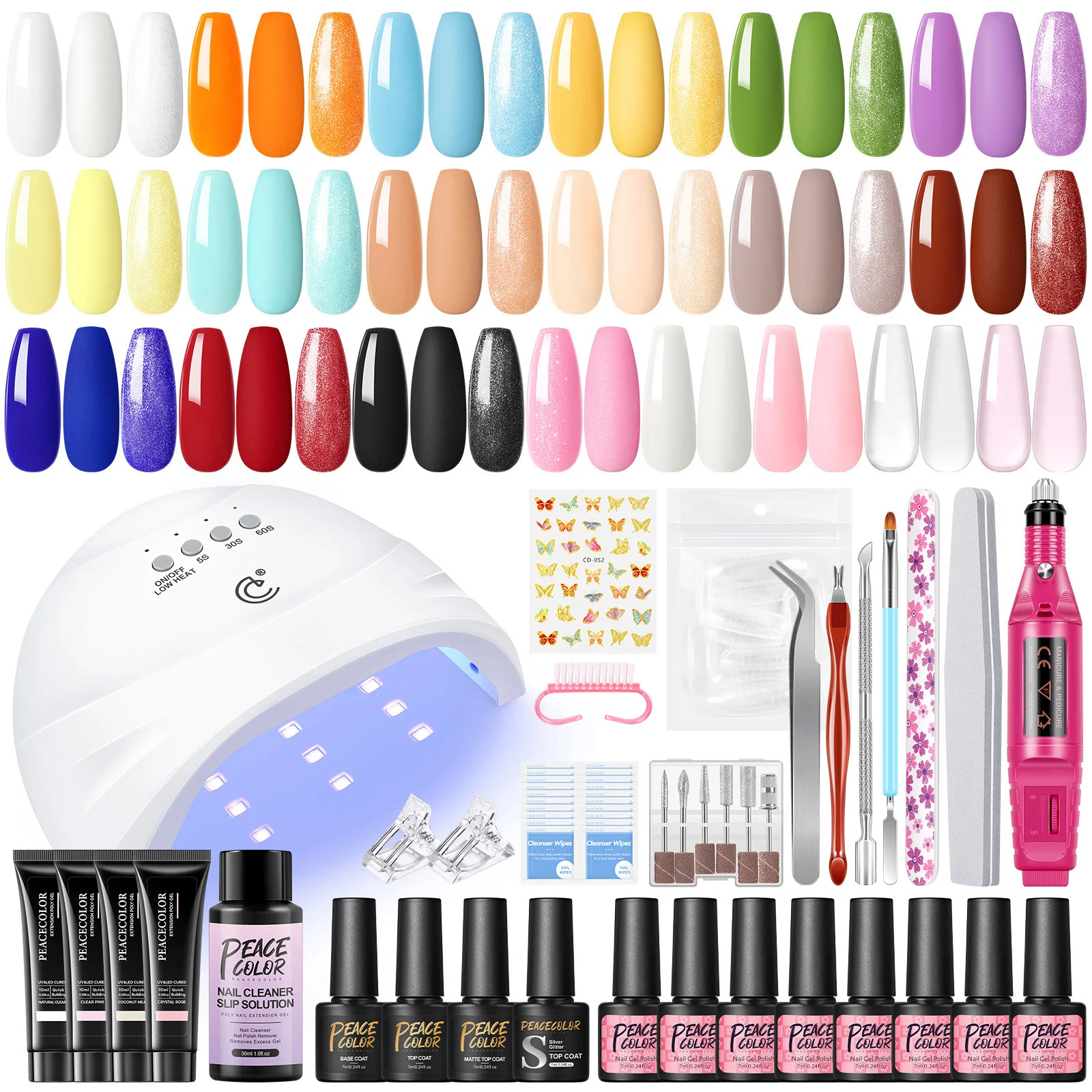 Peacecolor Manicure Kits with Nail Lamp Nail Drill Machine and 16PCS 7ML Nail Gel Polish 4PCS 10ML Poly Extension Gel Nail Tools