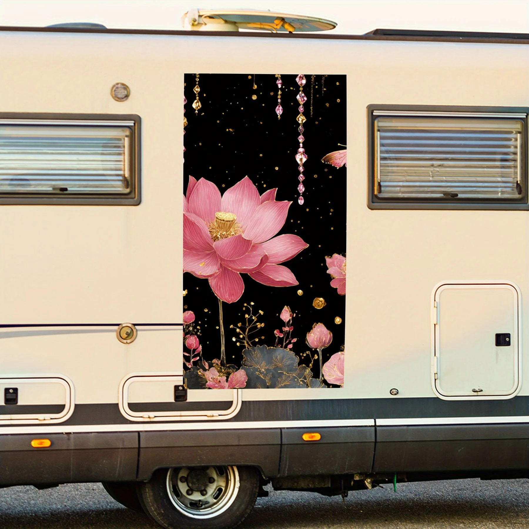 

Виниловая наклейка с розовым цветком для двери автомобиля на колесах, водонепроницаемые самоклеящиеся виниловые наклейки, защита автомобиля