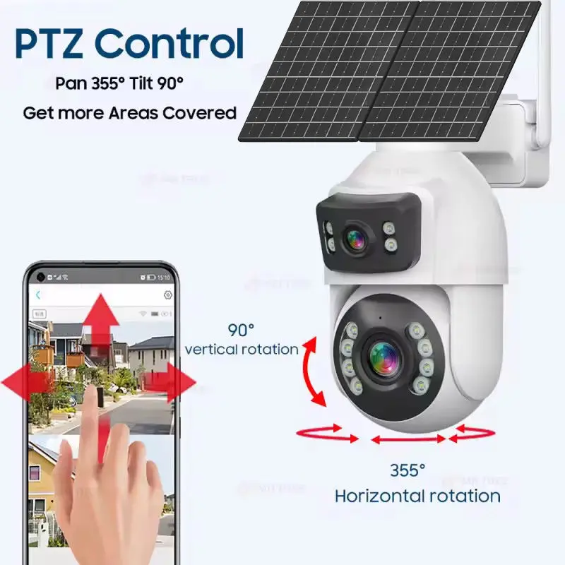 زووم بصري Cctv كاميرا ذكية Aov عدسة مزدوجة 360 درجة 4G بطاقة Sim لوحة طاقة شمسية كاميرات خارجية #1
