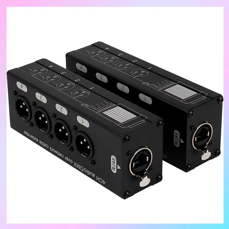 AB25-1Pair 4-Channel 3-Pin XLR Or 6.3Mm Audio And DMX Over Network Cable Extender, XLR Audio Network Extender Male+ Female
