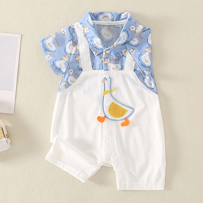 Baby clothes 2024 summer new short-sleeved male and female baby newborn cute jumpsuit pure cotton free shipping