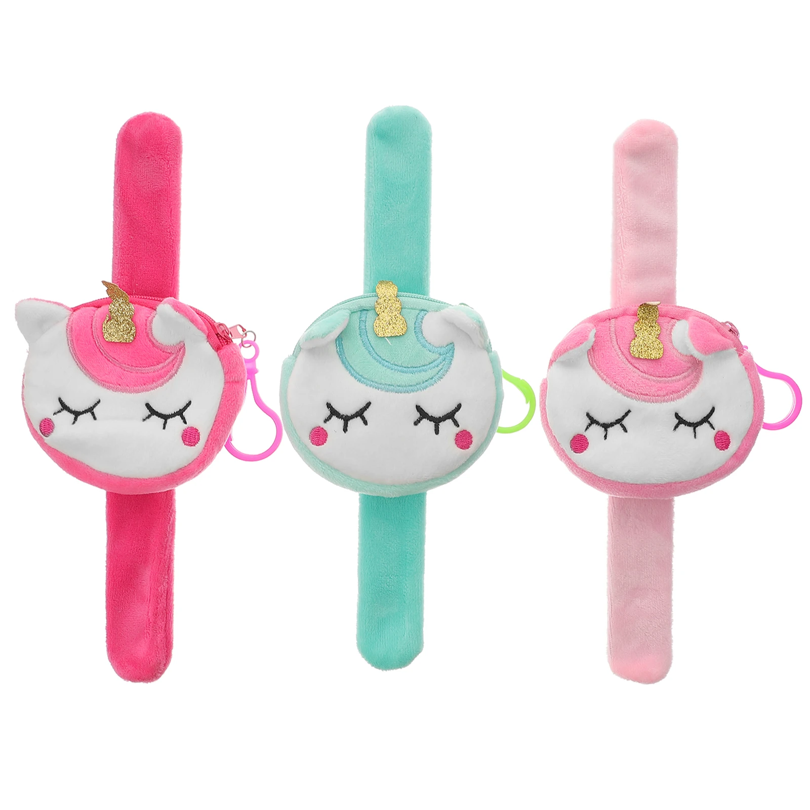 3Pcs Animal Slap Bracelet Kids Coin purse wrist strap Plush Bracelet Toys Wallet Wristlet Cartoon Unicorn Hand Ring Child Gifts