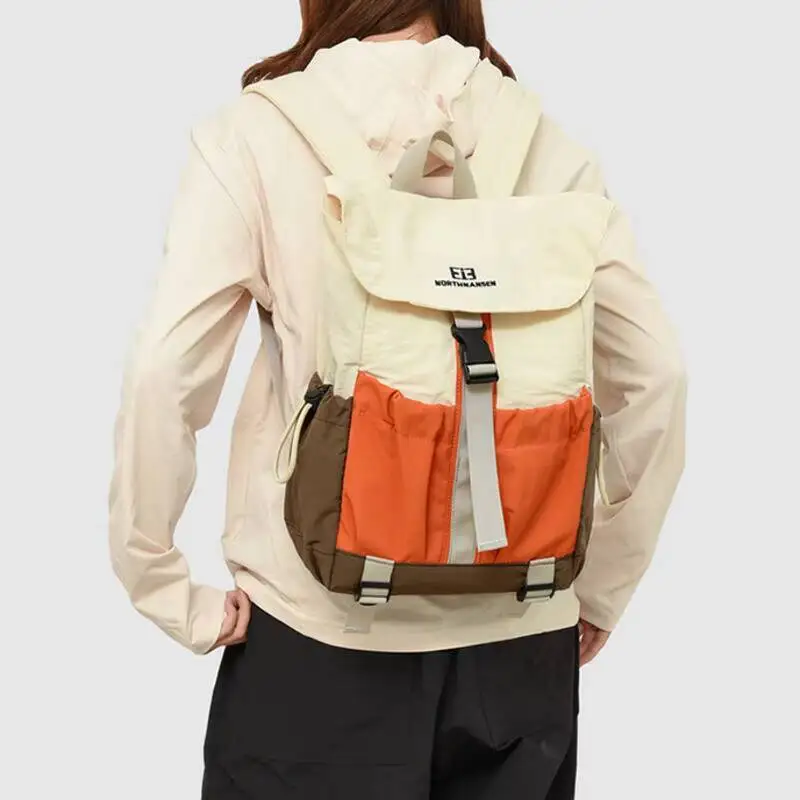Block Flip Cover Backpack Waterproof Nylon Drawstring Design Buckle Adjustment Multiple Pockets for Daily Commute Travel Outdoor