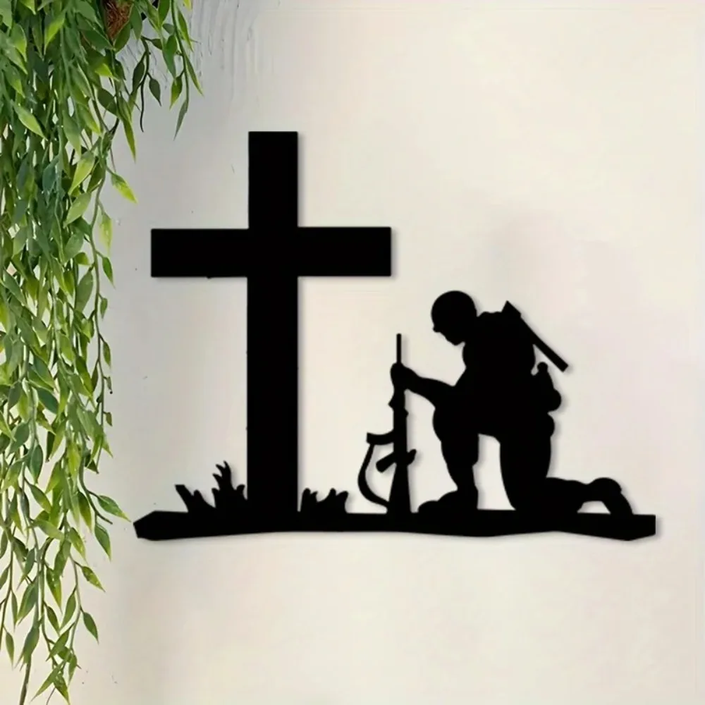 CIFBUY Iron Wall Art Patriotic Soldier Silhouette Metal Sculpture Hanging Plaque Military Home Decor Ornament