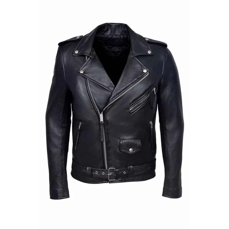 Chaqueta de cuero sintético para hombre, abrigo informal de motocicleta, ajustado, con cuello, a la moda