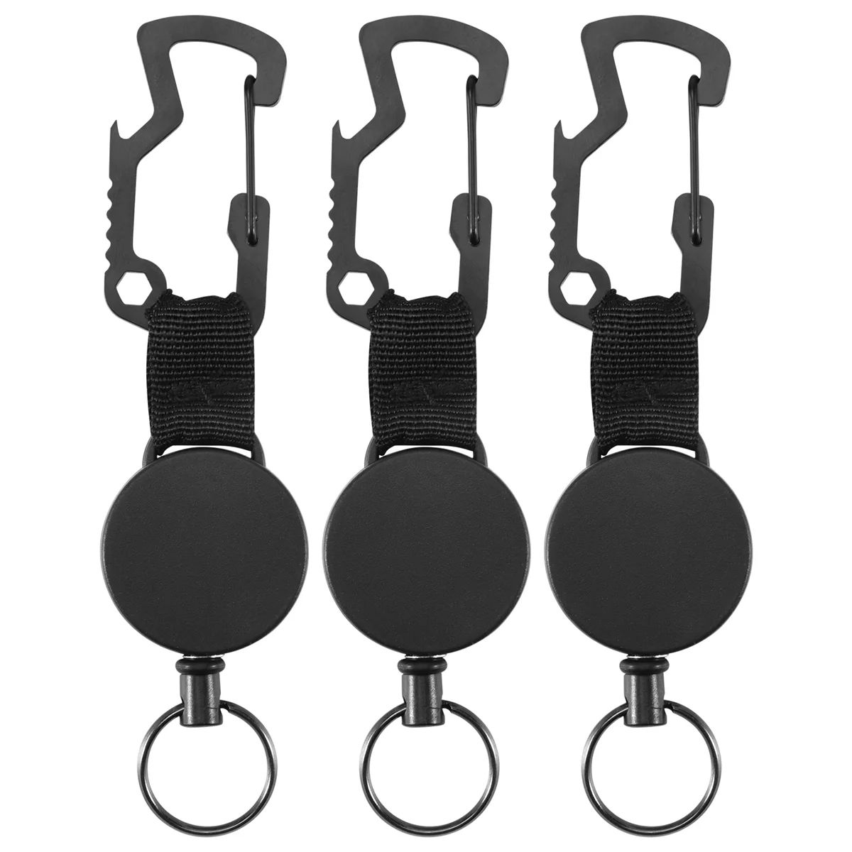 3 Pack Retractable Keychain - Heavy Duty Badge Holder Reel with Multitool Carabiner Clip,Key Ring with Steel Wire Cord Up to 25