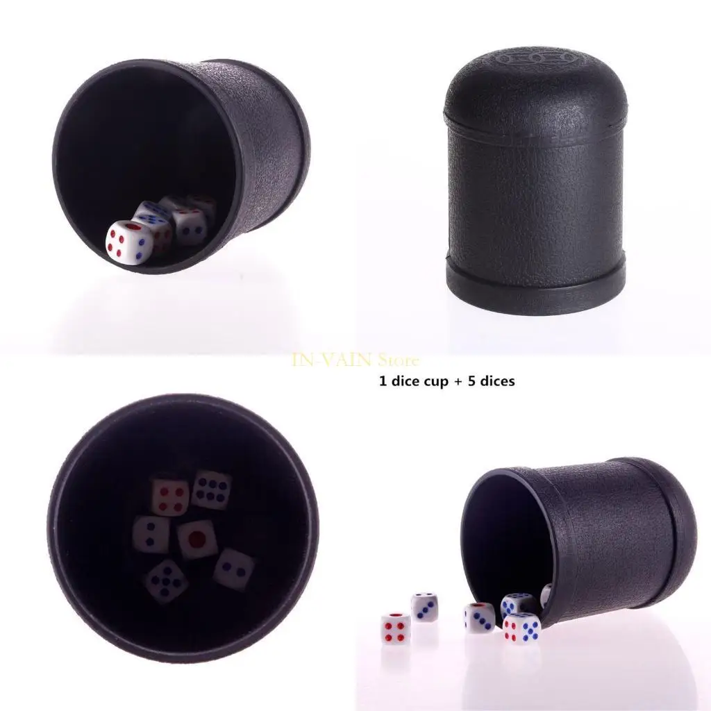 

M5TC Black PVC Cup Board Game KTV Pub Casino Party Game Box with 5 Dices Great Performance