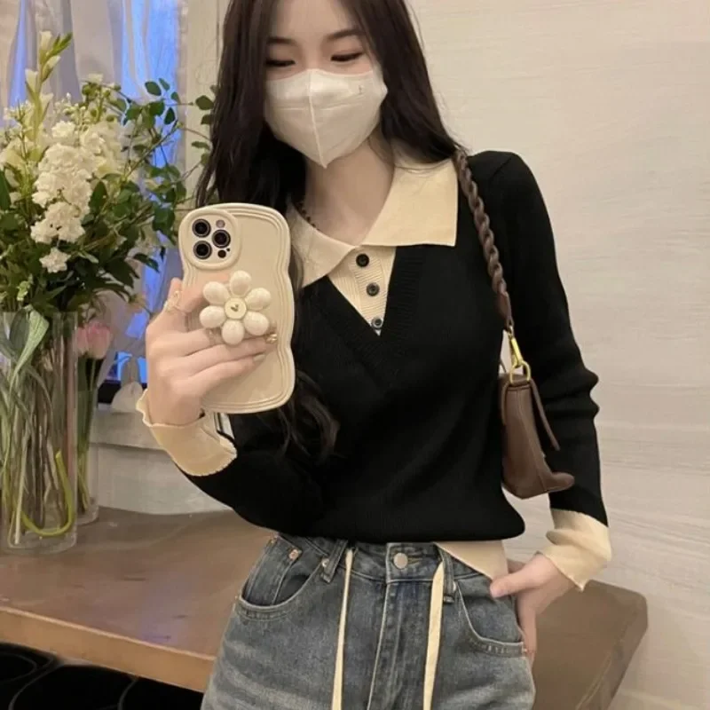 Autumn Winter New Woman Tshirt Slim Clothing Sales Youth Basic Youthful Elegant On Offer With Collar Polo Neck T Shirt for Women