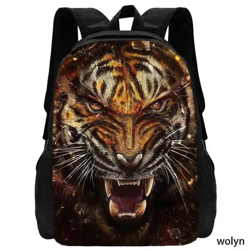 Mochila-3D Tiger Prints Mochila Escolar para Crianças, Sacos De Grande Capacidade, Impressões De Animais, Jardim De Infância, Meninos, Meninas