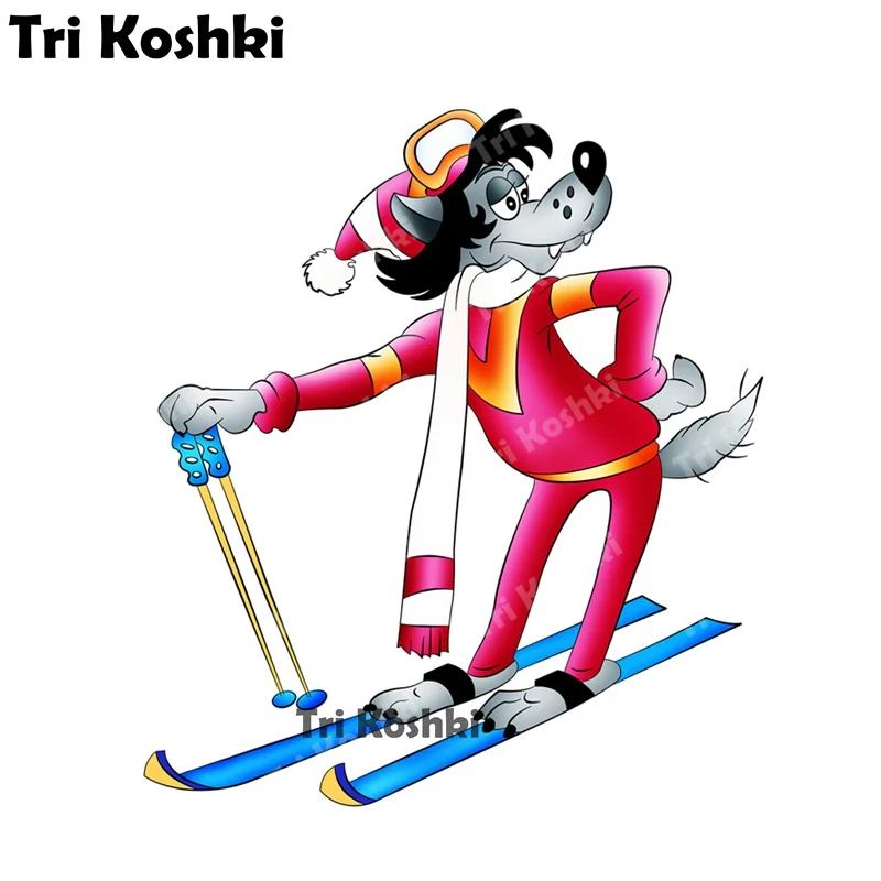 Tri Koshki KCS683 Cartoon Wolf Ski Wait for It Car Sticker PVC Waterproof Decals Sticker on Car Wall Bumper Ski board view 2