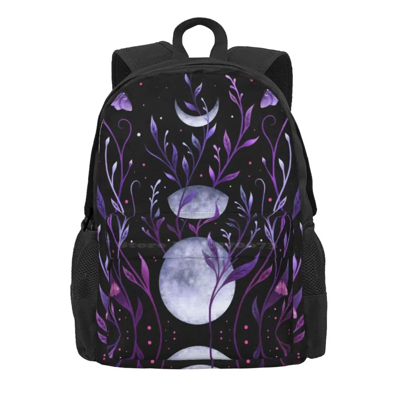 Phase & Grow Hot Sale Schoolbag Backpack Fashion Bags Luna Moon Phases Moonlit Moonshine Moonbeam Boho Bohemian Purple Pink