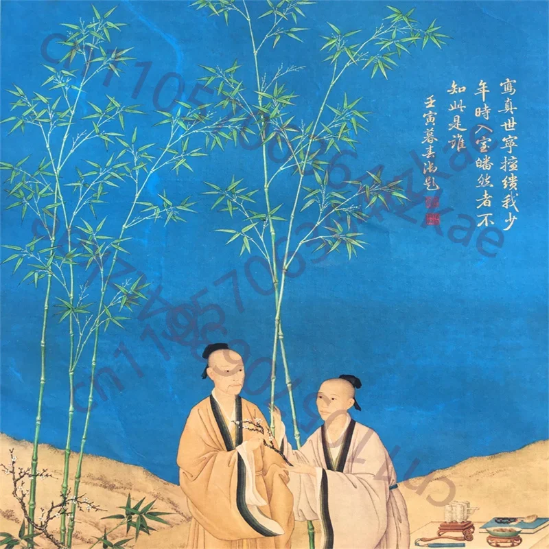 China Old Scroll The works Painter Lang Shining's Peaceful Spring Message Picture , Rice Paper Painting Slice,Decorative Picture