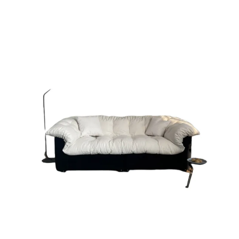 French retro lazy wind camellia sofa straight row black and white medieval wabi sabi